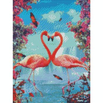 Diamant Peinture Flamants Roses amoureux, 30x40 cm, Forets Ronds 2