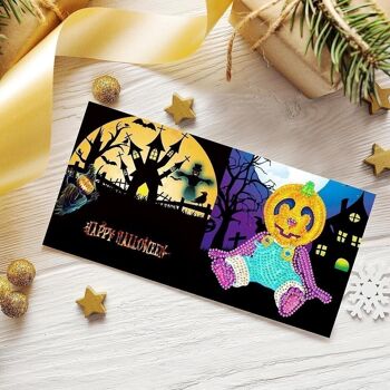 Cartes d'Halloween pour peinture au diamant, 4 pièces, forets ronds 3