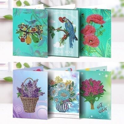 Diamond Painting Cards Flowers, 6 Pcs, Special Drills