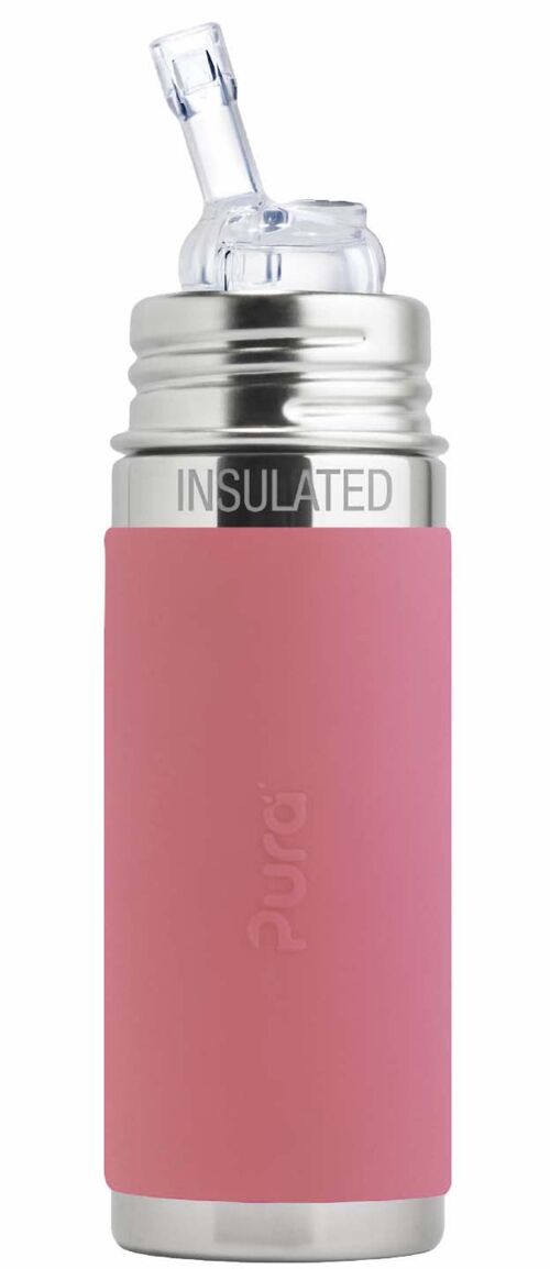 Pura thermos rietjesfles 260 ml + rose sleeve