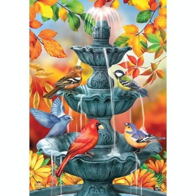 Diamond Painting Fountain with Birds, 30x40 cm, Square Drills with Frame