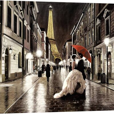 Pintura romántica sobre lienzo: Pierre Benson, Un beso en París
