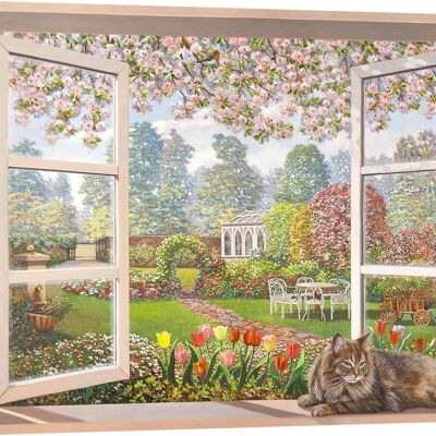 Peinture en trompe-l'oeil sur toile : Andrea Del Missier, Fenêtre sur un jardin à l'italienne
