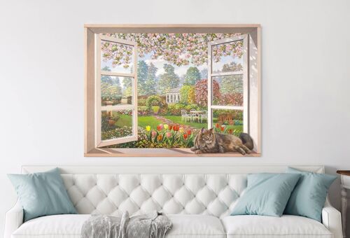 Quadro Trompe-l'oeil su tela: Andrea Del Missier, Finestra su giardino italiano