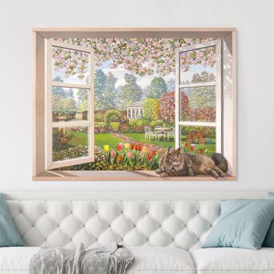 Peinture en trompe-l'oeil sur toile : Andrea Del Missier, Fenêtre sur un jardin à l'italienne