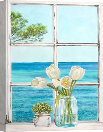 Peinture en trompe-l'oeil sur toile : Rémy Dellal, Fenêtre sur la Méditerranée 1