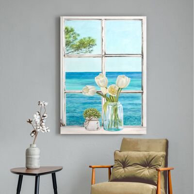 Trompe-l'oeil painting on canvas: Remy Dellal, Window on the Mediterranean Sea