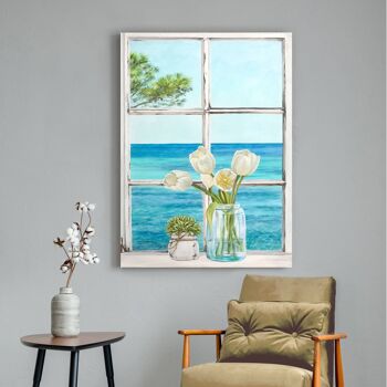 Peinture en trompe-l'oeil sur toile : Rémy Dellal, Fenêtre sur la Méditerranée 2