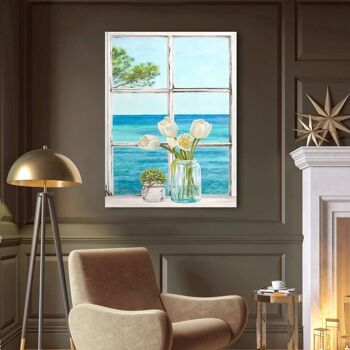 Peinture en trompe-l'oeil sur toile : Rémy Dellal, Fenêtre sur la Méditerranée 3