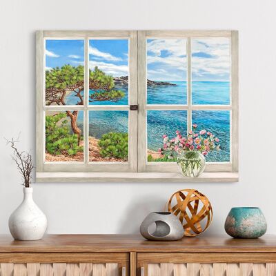 Trompe-l'oeil-Gemälde auf Leinwand: Remy Dellal, Window on a Mediterranean Bay