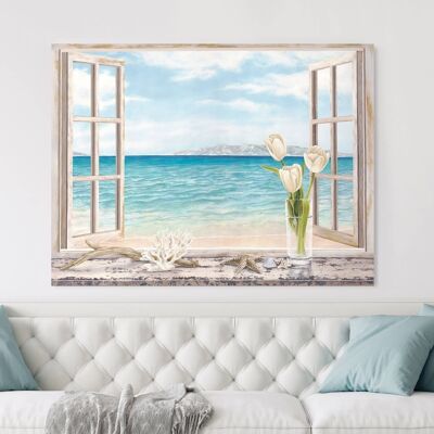 Trompe-l'oeil-Gemälde auf Leinwand: Remy Dellal, Fenster mit Blick auf den Ozean