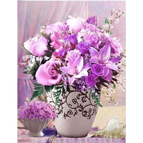 Diamond Painting Pink Bouquet, 30x40 cm, Square Drills with Frame