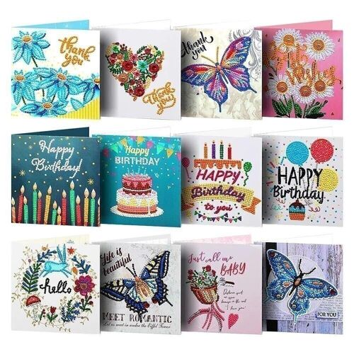 Diamond Painting Greeting Cards, 12 pieces, Special Drills