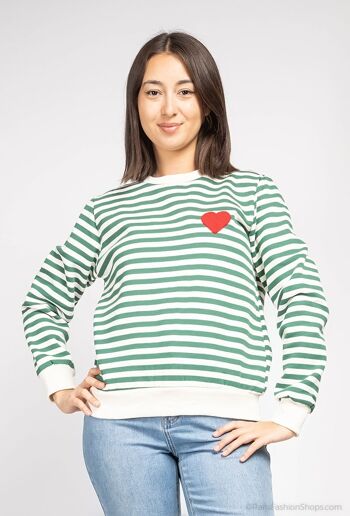 Sweat rayé à capuche à logo coeur - SW2267 4