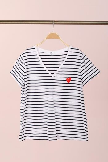 T-shirt rayé à cœur brodé - T2235 4