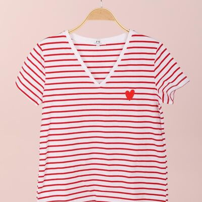 Camiseta de rayas con corazón bordado - T2235