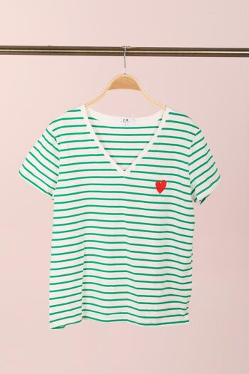 T-shirt rayé à cœur brodé - T2235 15