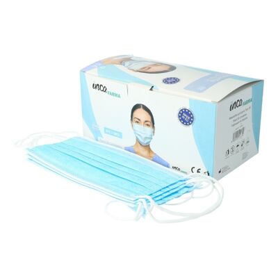 Box of 50 IIR Surgical Masks for Adults - Blue.
