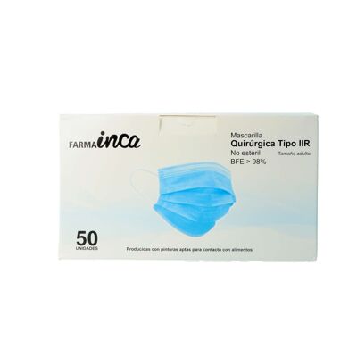 Box of 50 IIR Surgical Masks for Adults - Blue