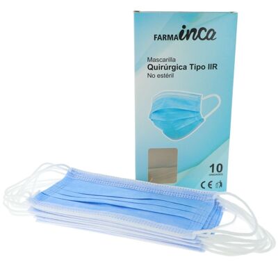 Box of 10 IIR Surgical Masks for Adults - Blue