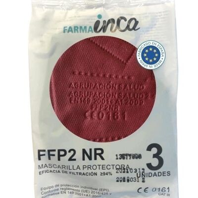 Mascarilla FFP2 NR - 3Uds - Adulto - Burdeos