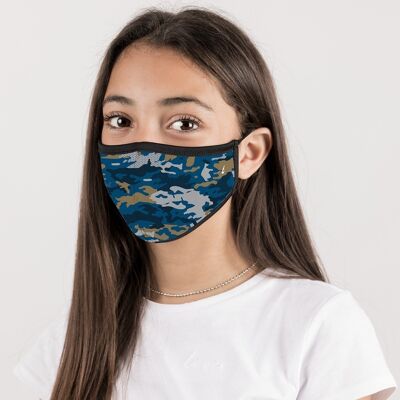 Masque tissu réutilisable enfant - camouflage bleu