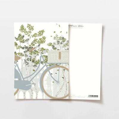 Tarjeta postal bicicleta cesta de picnic y árboles, certificado FSC