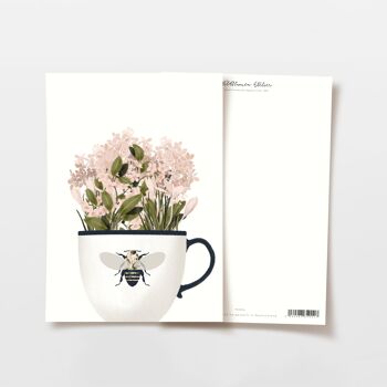 Mug carte postale avec fleurs roses et abeille, certifié FSC 1