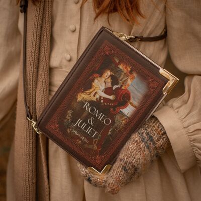 Romeo y Julieta beso libro marrón bolso bandolera embrague