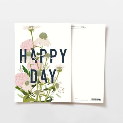 Postal Happy Day Lettering con flores, certificado FSC