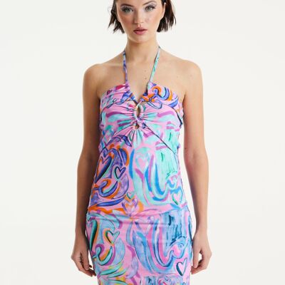 House Of Holland Heart Printed Mini Jersey Dress In Pink