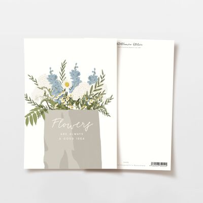 Postkarte Tüte mit Blumen Blau und Weiß, FSC zertifiziert