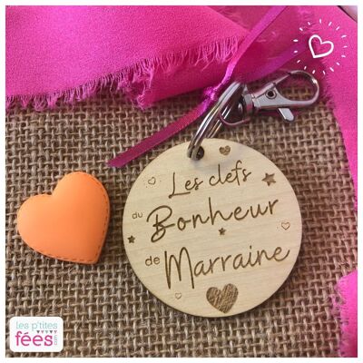 Porte-clefs "Les clefs du Bonheur de Marraine" (grossesse, enfant, famille, communion)