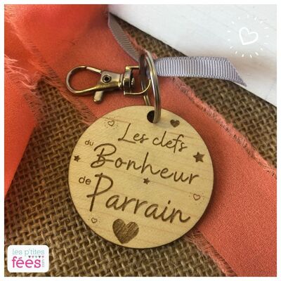 Porte-clefs "Les clefs du Bonheur de Parrain" (enfant, famille, baptême)