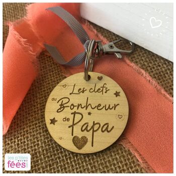 Porte-clefs "Les clefs du Bonheur de Papa" (Famille, enfant, grossesse, fête des pères) 1