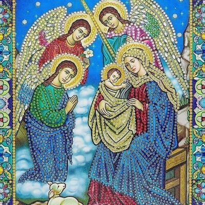 Diamond Painting Gesù e gli Angeli, 24x34 cm, Fori Speciali