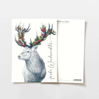 Cartolina Merry Christmas cervi, certificata FSC