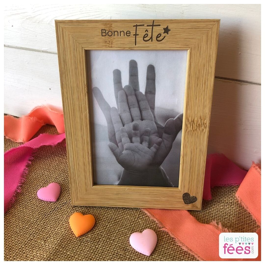 Holzrahmen graviert "Bonne Fête" (Mama, Papa, Oma, Opa, Familie)