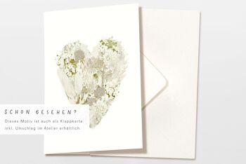 Carte postale coeur fleurs séchées blanc/beige, certifié FSC 6