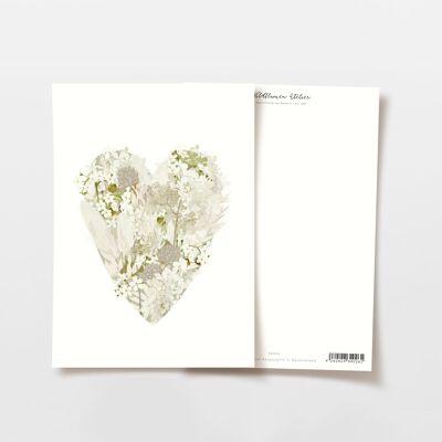 Cartolina cuore fiori secchi bianco/beige, certificato FSC