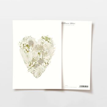 Carte postale coeur fleurs séchées blanc/beige, certifié FSC 1