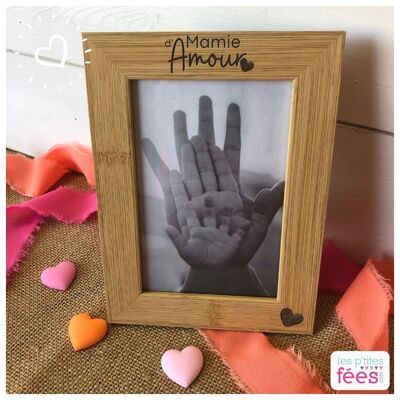 Engraved wooden frame "Mamie d'Amour" (child, family, pregnancy, grandmother's day)