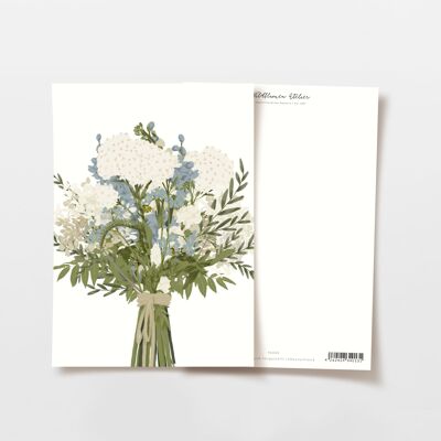 Postkarte Blumenstrauß Weiß und Blau, FSC zertifiziert