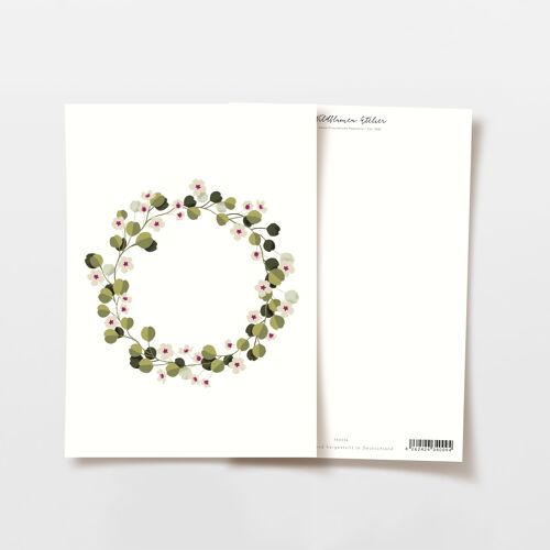 Postkarte Eukalyptus Kranz mit Blumen, FSC zertifiziert