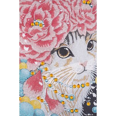 Cuadro de diamantes Gatito con sombrero rosa, 24x34 cm, Taladros especiales