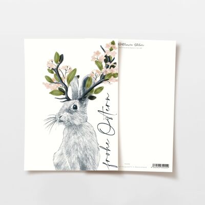 Postkarte Frohe Ostern Hase mit Blumen, FSC zertifiziert