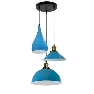 Lámpara colgante de techo con pantalla de luz colgante de metal de 3 cabezales moderna azul ~ 3516