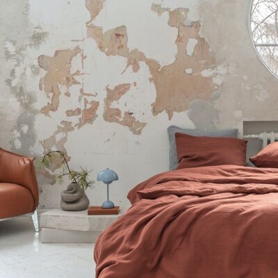 Completo biancheria da letto in lino / Terracotta