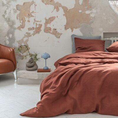 Completo biancheria da letto in lino / Terracotta