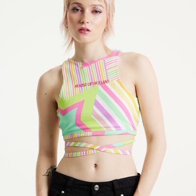 House Of Holland Star Print Jersey Crop Top With Open Back
